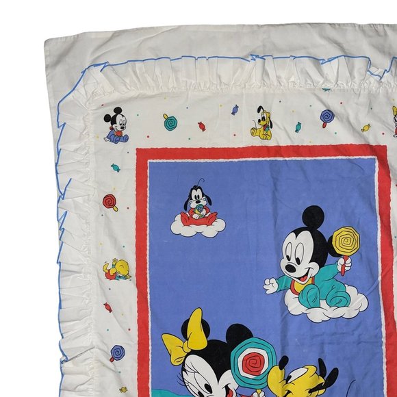 Rare Vintage Disney Babies Mickey Crib Duvet Quilt Cover Minnie Mouse Pluto - Picture 2 of 11